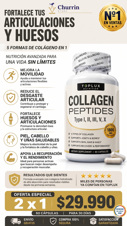 Colágeno Complex 5 en 1 ⭐60 cápsulas 💊Salud y firmeza para huesos, articulaciones y piel