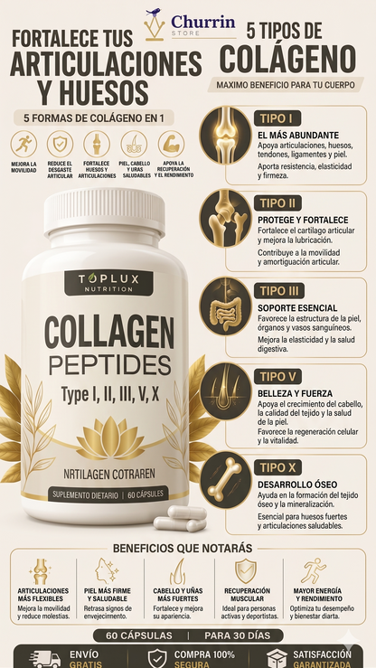 Colágeno Complex 5 en 1 ⭐60 cápsulas 💊Salud y firmeza para huesos, articulaciones y piel