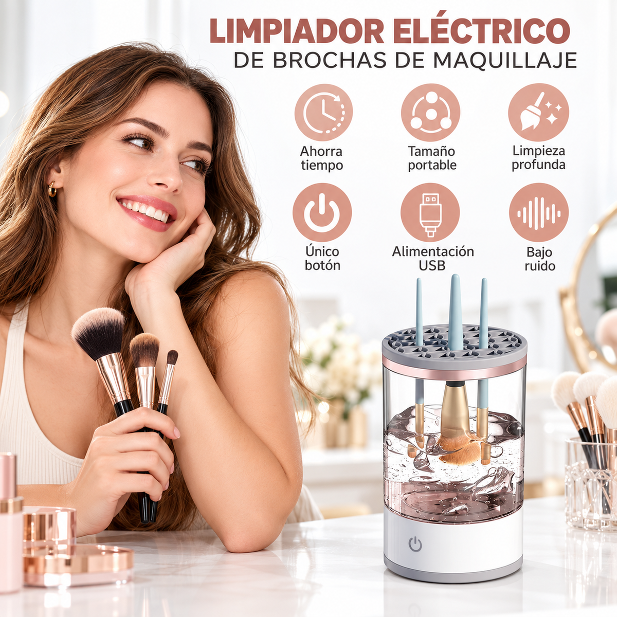 BeautyBrush Clean™ — Limpiador Eléctrico de Brochas
